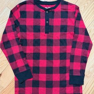 The Children's Place Red and Black Plaid Henley Thermal - Youth XL/14